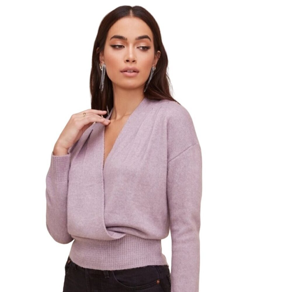 Astr The Label Lavender Faux Wrap Pleated Detail Super Soft Sweater Size M